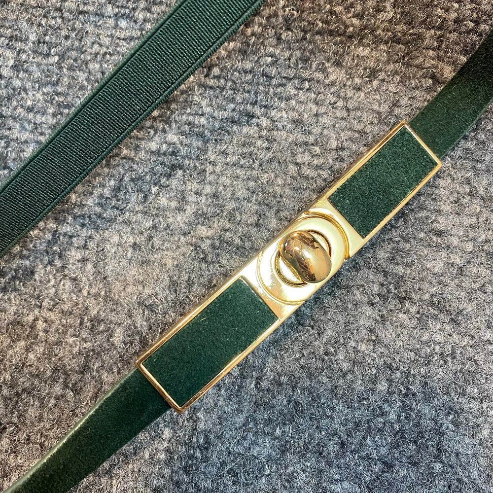 White House Black Market Hunter Green Suede Skinny Belt Gold Turnlock Clasp XS